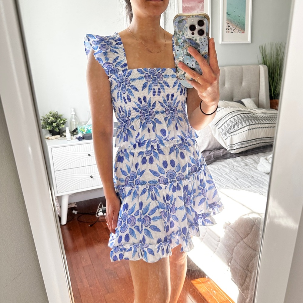 Hill House Paz Top and Paz Skirt with Blue Floral Print NWT